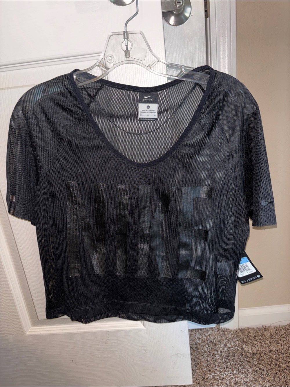 Nike Black Mesh Cropped Tee with Glossy Logo